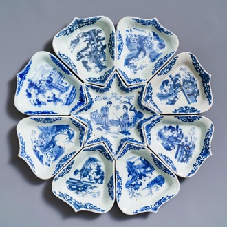 Un service à mendiants en porcelaine de Chine bleu et blanc, Kangxi